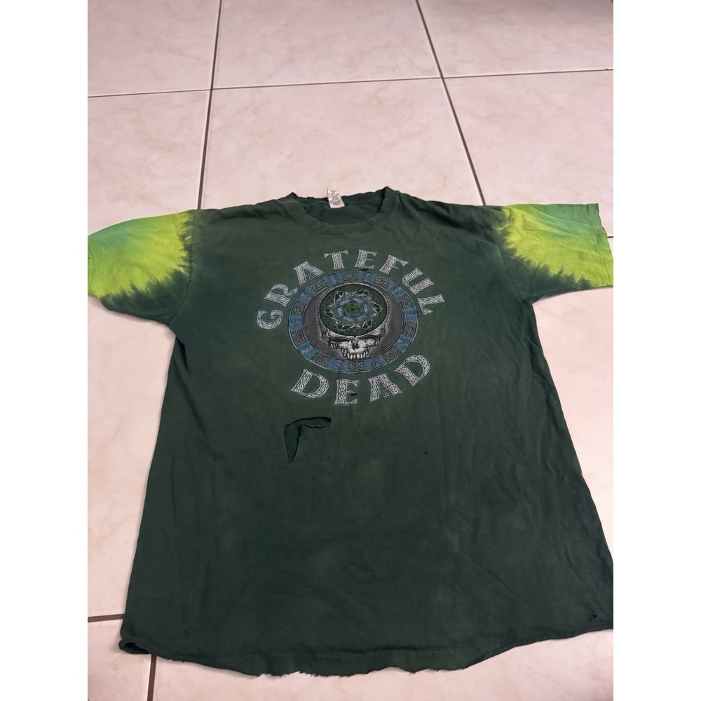 Vintage Sundog Grateful Dead Stealie Green Tie Dye Shirt Men's L Thrashed Messy